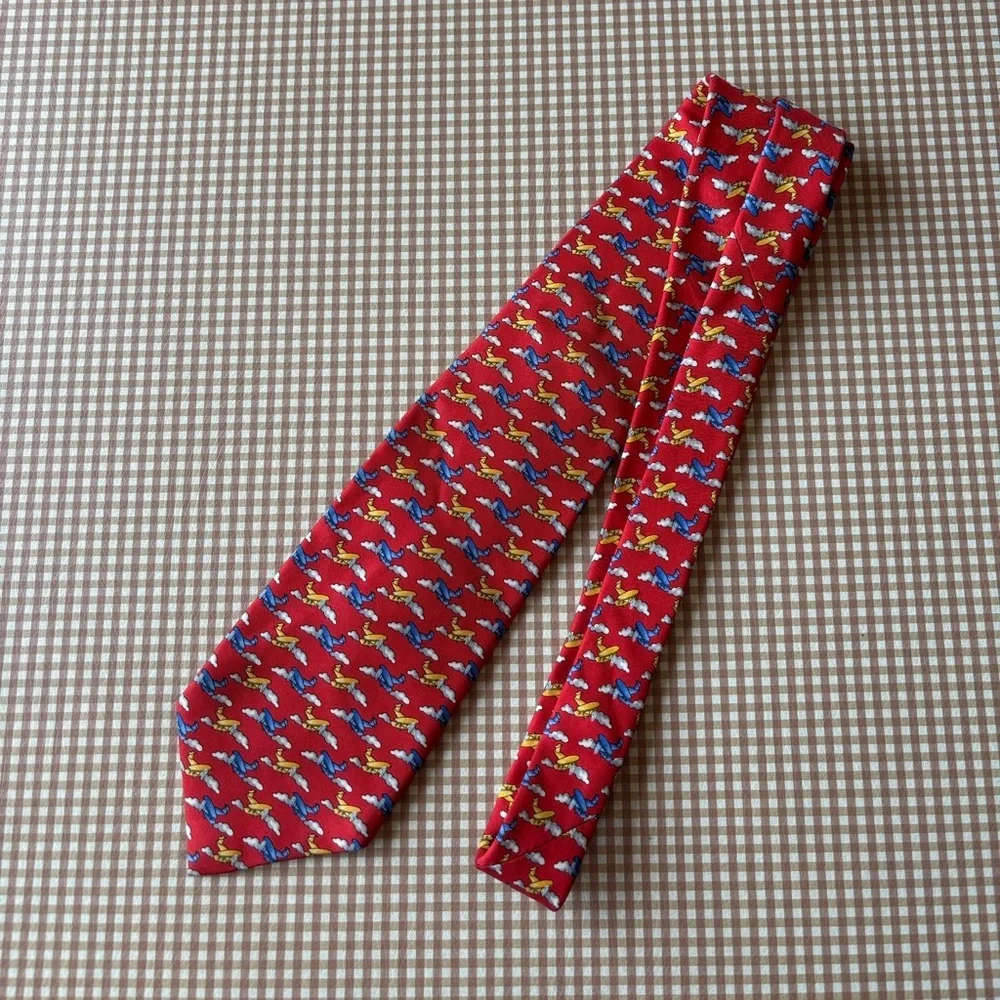 Robert Talbott Silk Print Tie - Airplanes red. Hand‎ sewn Made in USA. Classic